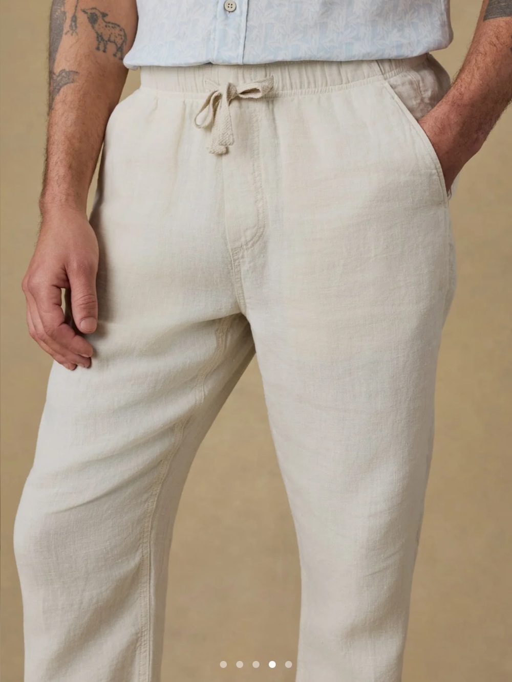 Men Faherty Essential Drawstring Linen Pant Weathered Sand SMALL NWT